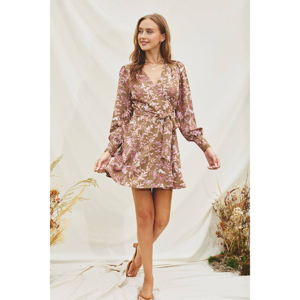 Olive Spring Mini Wrap Dress