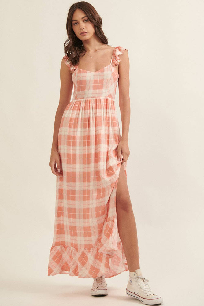 Country Sweetheart Plaid Tie Back Dress