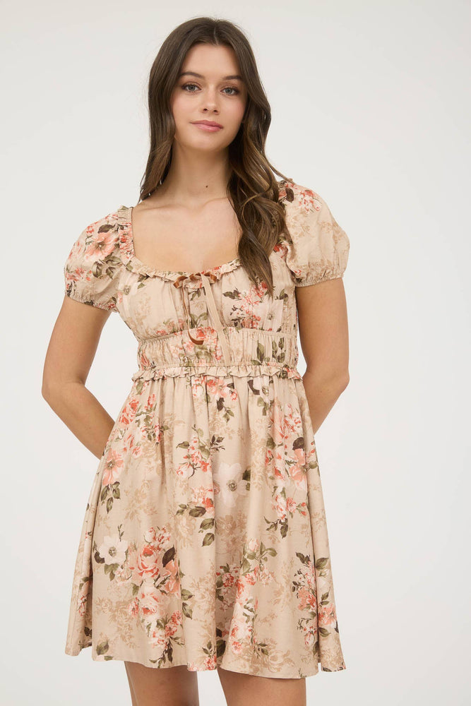 Natural Rose Garden Mini Dress