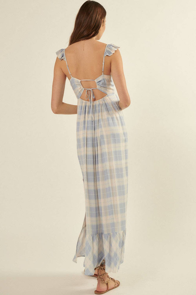 Country Sweetheart Plaid Tie Back Dress
