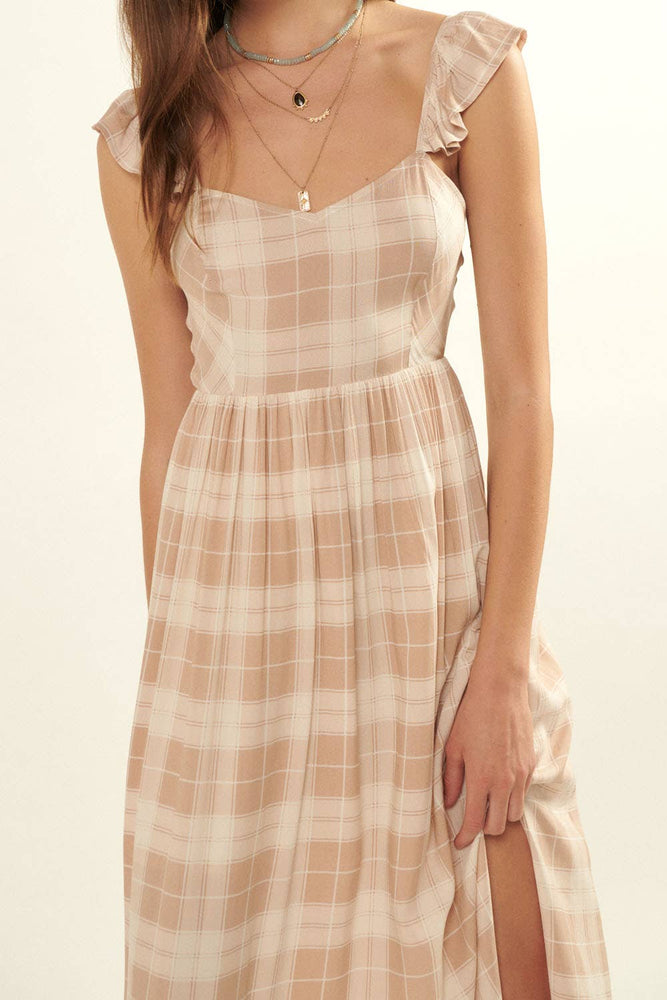 Country Sweetheart Plaid Tie Back Dress