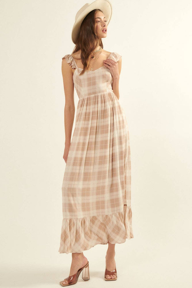Country Sweetheart Plaid Tie Back Dress