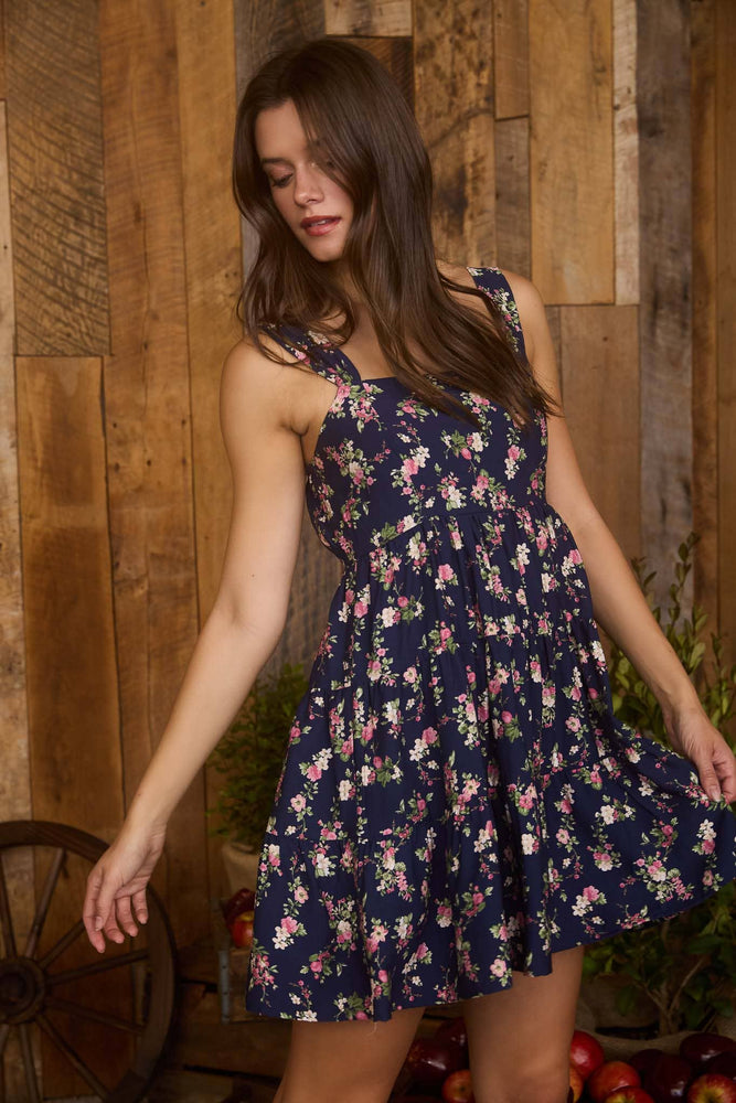 Navy Blossom Mini Dress